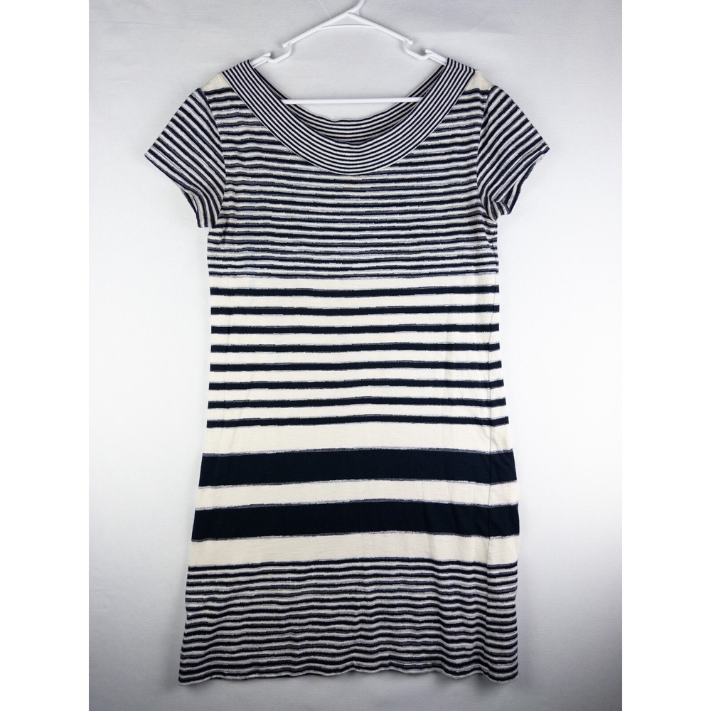 Maeve Anthropologie Dress Womens M Striped Lined‎ Midi Knee Shirt Black White